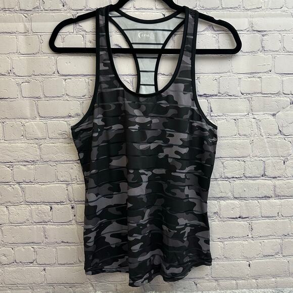 Zyia Active Black Camouflage Racerback Tank Top Sz Small Workout Gym Sheer Camo - Picture 1 of 7